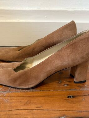 Stuart Weitzman Tan Suede Block Heel Pumps